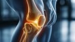 © admin_design - 3D illustration showing highlighted knee joint with bones and ligaments, indicating possible injury or medical condition.