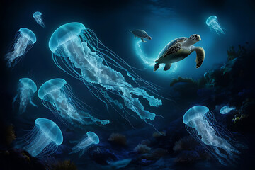 Wall Mural - jellyfish under water