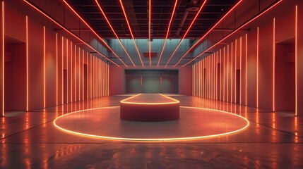 Poster - modern art gallery illuminated with red neon lights during evening exhibition