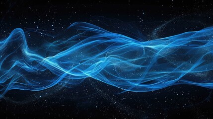 Poster - Dynamic blue particle curve background with a futuristic, hi-tech design, ideal for modern abstract visuals