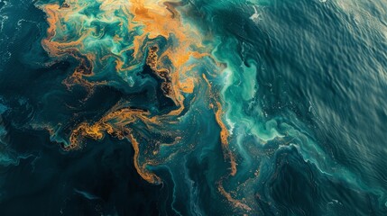 Wall Mural - A swirl of blue and orange paint in the ocean