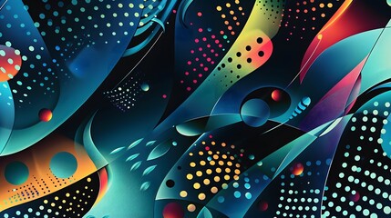Sticker - Abstract digital art with a dark blue and black gradient background featuring sparkling light-colored dots.
