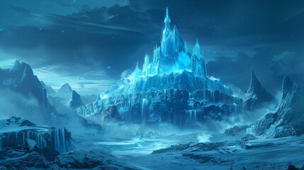 Wall Mural - A castle is shown in the distance with a frozen lake.