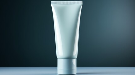 Close-up of a blank white tube standing on a gradient dark background. Ideal for showcasing skincare, cosmetic, and beauty products.