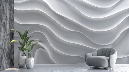Leinwandbilder - Contemporary gray wave wallpaper featuring abstract curves and a minimalist design, ideal for a modern look
