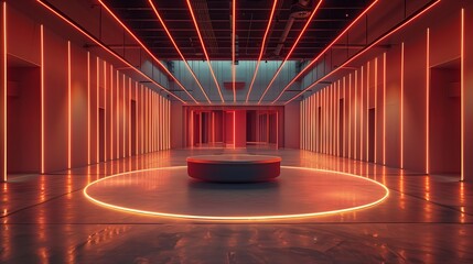 Poster - modern art gallery illuminated with red neon lights during evening exhibition