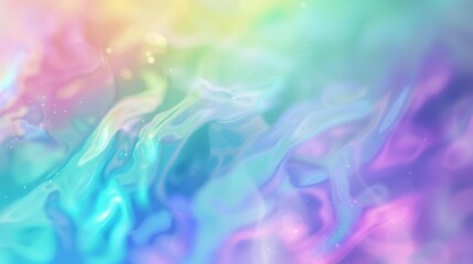 Poster - Blurred holographic background with a pastel gradient of blue, purple, and green, creating a smooth and abstract visual