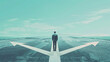 © gilad - A man standing on a crossroad line with 2 other options to go, representing taking choices, decision making and different roads