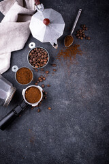 Wall Mural - Grounded coffee, beans, coffe maker and spicces