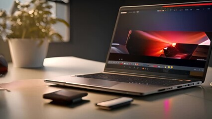 Poster - Laptop Computer with Rocket Takeoff Generative AI