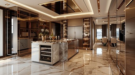 Wall Mural - Sleek open kitchen with a luxurious design