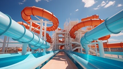 Vibrant aqua park slide arrives against stunning backdrop of blue water slide in banner design
