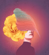 © Solarisys - Abstract contemporary art collage portrait of young woman with flowers on face hides her eyes