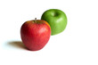 © Alvaro - A red apple and a vibrant green apple are centered on a plain white background, illuminated by natural light. The surface of the apples is smooth with a slightly shiny shine.