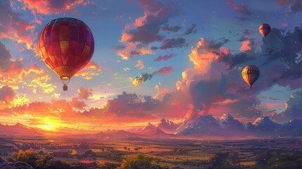 Wall Mural - Enchanting sunset hot air balloon ride