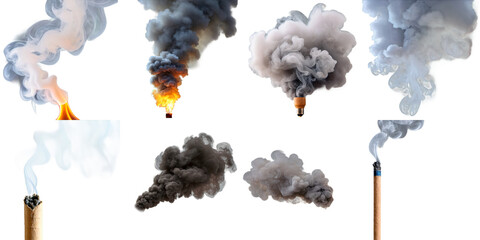 Sticker - A series of images showing smoke and fire, PNG with transparent background, AI