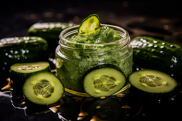 Wall Mural - A jar of cucumber juice with a cucumber slice in it.