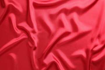 Sticker - Texture of beautiful red silk fabric as background, closeup