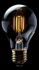 Wall Mural - Illuminated vintage edison light bulb on black