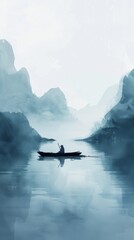 Wall Mural - Serene lake canoeing at dawn