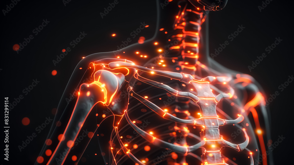 3D rendered illustration of shoulder pain in the human body, in the ...