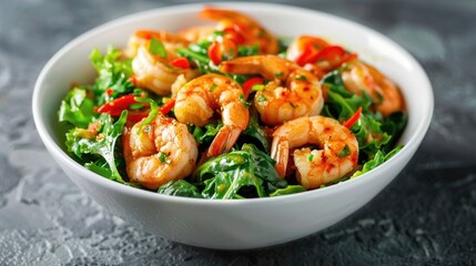 Poster - Savory Shrimp Salad Bowl with Fresh Greens and Chili