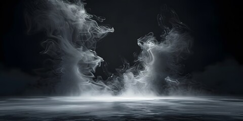 Wall Mural - Abstract artistry captured in the dance of light and fog against a stark black backdrop.