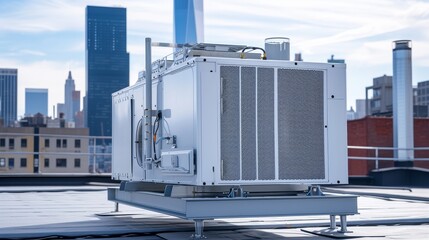 White industrial air conditioning unit on a rooftop