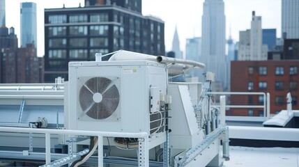 Wall Mural - White industrial air conditioning unit on a rooftop