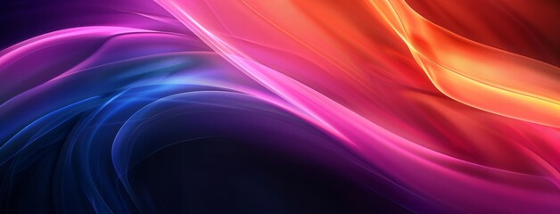 Wall Mural - Beautiful abstract background with blurred colorful waves and a pink and orange gradient against a dark blue sky with purple and dark yellow lights.