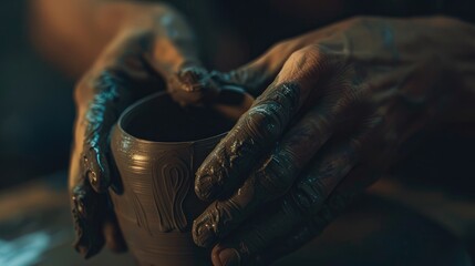 Closeup of Hands Shaping Clay on a Pottery Wheel