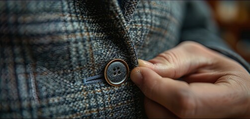 A person is holding a button on a jacket