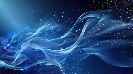 Poster - Hi-tech blue abstract background with flowing particle curves, creating a futuristic and innovative look