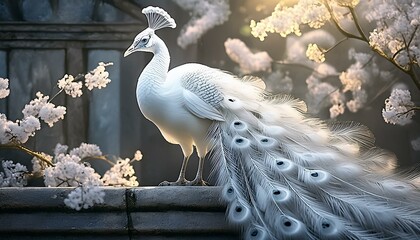 Wall Mural - White peacock in the park
