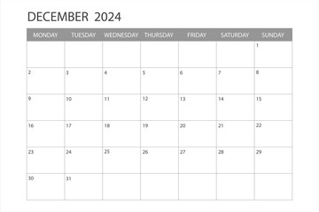 Calendar for December 2024. The week starts on Monday. Glider