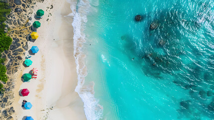 Aerial shot of a beach in Summer.