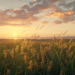 Wall Mural - AI generated illustration of beautiful tall grass in a picturesque field