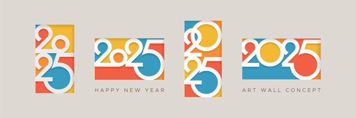 Wall Mural - 2025 new year with art wall concept. Paper cut of number 2025 on frame concept. Happy new year 2025