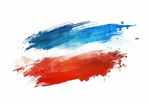 A brush stroke in the colors of the Russian flag on a white background, in the watercolor style Generative AI