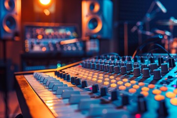 Aufkleber - A sound mixing console in a recording studio is being used to adjust levels for recording or live performance. Generative AI