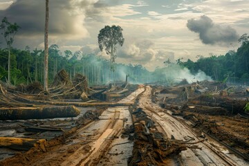 the devastating impact of deforestation on the tropical rainforest landscape and its biodiversity, h