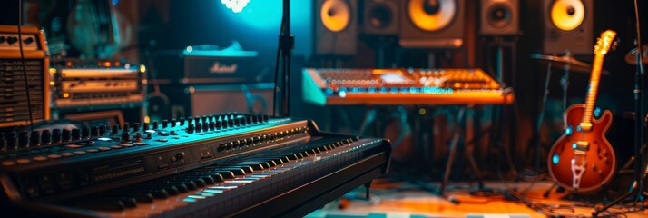 Aufkleber - A vibrant recording studio filled with musical instruments and state-of-the-art sound equipment, where creativity and innovation come to life. Generative AI
