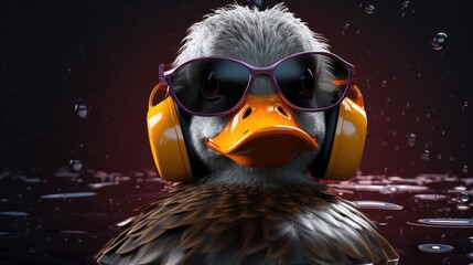 Wall Mural - Music duck with sunglasses and headphones 