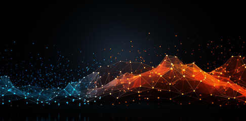 Fototapete - Network background with shine light of line and dot conncetion. Abstract technology background