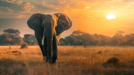 majestic african elephant walking through savanna at golden hour wildlife safari photography