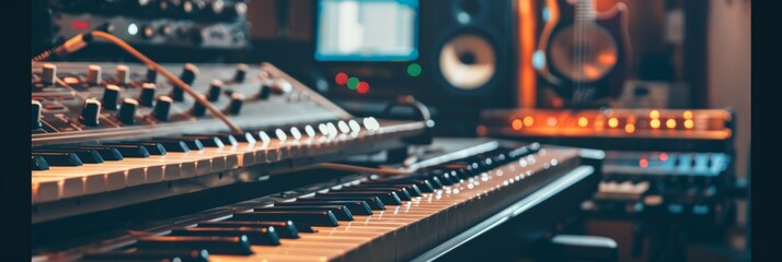 Aufkleber - A close up of a keyboard being played in a recording studio, capturing the intricate movements of a musician creating music. Generative AI