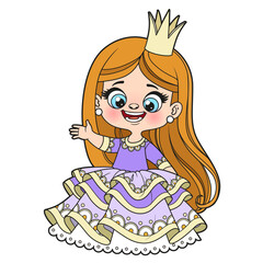 Poster - Cute cartoon longhaired coquettish princess girl color variation on white background