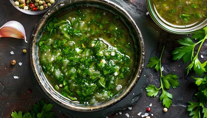 Wall Mural - A fresh and flavorful salsa verde, perfect for dipping or topping dishes.