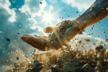 Wall Mural - Hands in sand on beach