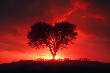 Sticker - Lonely tree hill sunset red sky